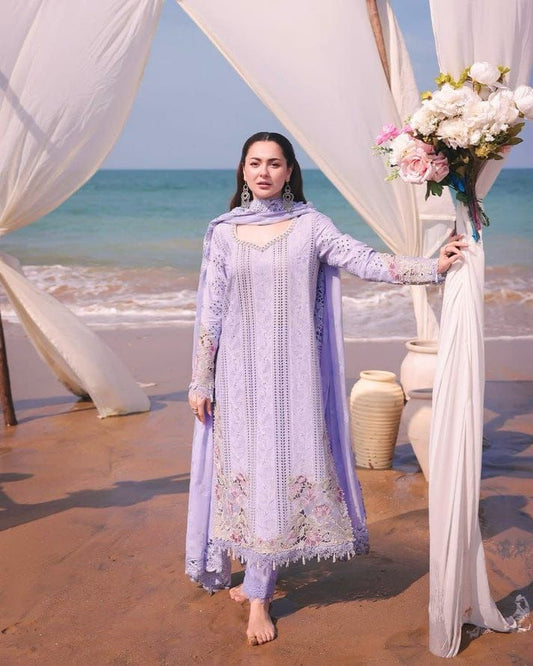 Lavender unstitched embroidered suit